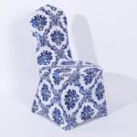 Stretchable Flower Printed Chair Covers Blue