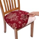 Pattern Stretchable Dining Chair Seat Cover Red with Golden Pattern